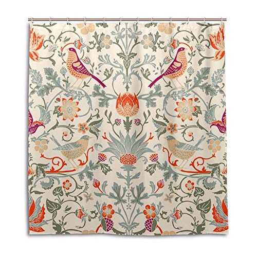 qhtqtt Duschvorhang Wasserdicht Polyester William Morris Blumenmuster Bad Vorhang Für Bad Stoff Hause Dekorative Vorhänge 180X180 cm A von qhtqtt