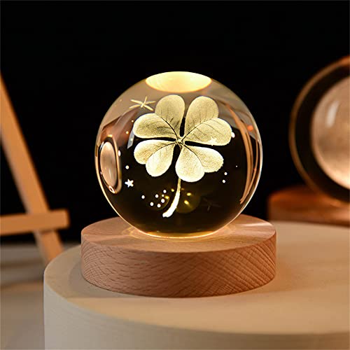 qianyue 60mm 3D Laser Erde Vier Kleeblatt Gravierte Rose Kristallkugel Miniatur Blume Globus Glaskugel Dekoration Ornament (80mm Klee) von qianyue
