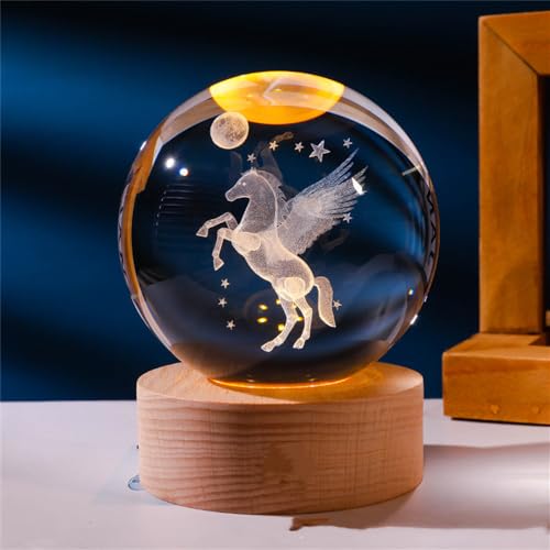 qianyue 80mm 3D Laser Gravierte Miniatur Pegasus Kristallkugel Kristall Feld Handwerk Glas Dekoration Ornament Geburtstagsgeschenk von qianyue