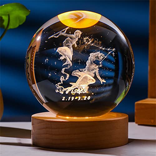 qianyue Laser Gravierte Sternzeichen Kristallkugel Miniatur 3D Kristall Handwerk Dekoration Glas Kugel Dekoration Zubehör Geschenk (80mm, Fische) von qianyue