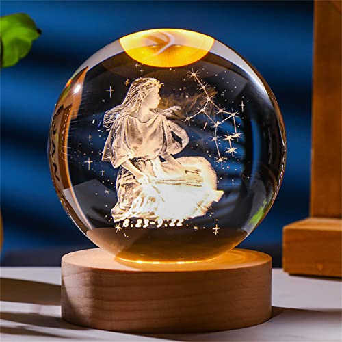 qianyue Laser Gravierte Sternzeichen Kristallkugel Miniatur 3D Kristall Handwerk Dekoration Glas Kugel Dekoration Zubehör Geschenk (80mm, Jungfrau) von qianyue