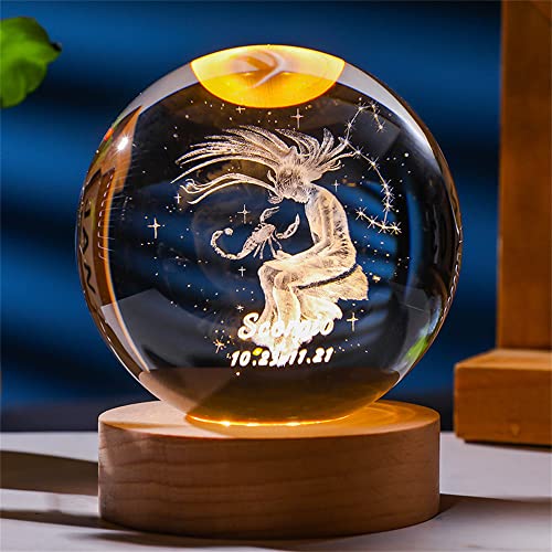 qianyue Laser Gravierte Sternzeichen Kristallkugel Miniatur 3D Kristall Handwerk Dekoration Glas Kugel Dekoration Zubehör Geschenk (80mm, Skorpion) von qianyue