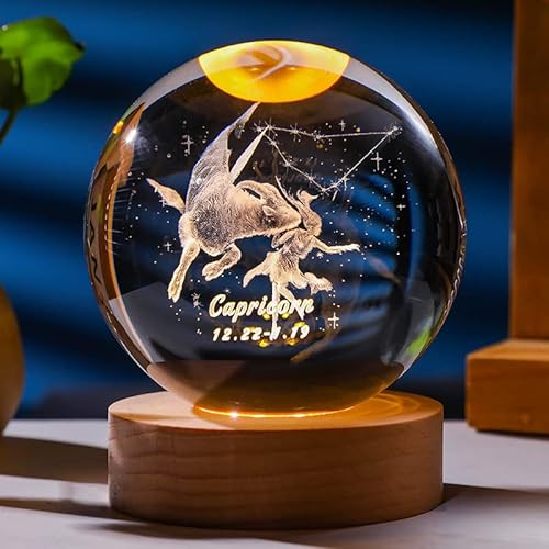 Besot Laser Gravierte Sternzeichen Kristallkugel Miniatur 3D Kristall Handwerk Dekoration Glas Kugel Dekoration Zubehör Geschenk (Capricorn, 3.15 Inches) von Besot