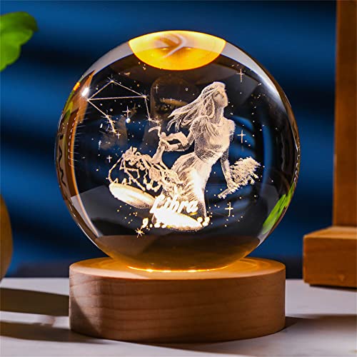 Laser Gravierte Sternzeichen Kristallkugel Miniatur 3D Kristall Handwerk Dekoration Glas Kugel Dekoration Zubehör Geschenk (80mm, Waage) von qianyue