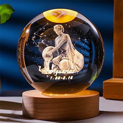 Laser Gravierte Sternzeichen Kristallkugel Miniatur 3D Kristall Handwerk Dekoration Glas Kugel Dekoration Zubehör Geschenk (80mm, Wassermann) von qianyue