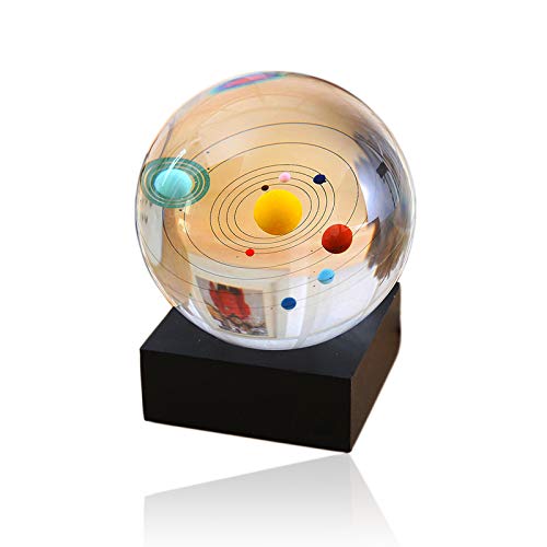 qianyue Sonnensystem Crystal Ball mit Ständer Schwarz 80mm Feng Shui Home Kunst Dekor Ornamente Astronomische himmlische acht Galaxy Planeten (Multi) von qianyue