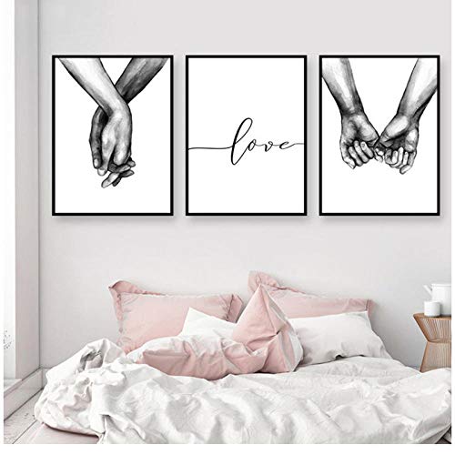 qiaoaoa 3 Stücke Modernen Minimalistischen Zughaken Hand In Hand Poster Drucken Brief Leinwand Malerei Bild Home Wandkunst Dekoration 50x70 cm x 3 Kein Rahmen von qiaoaoa