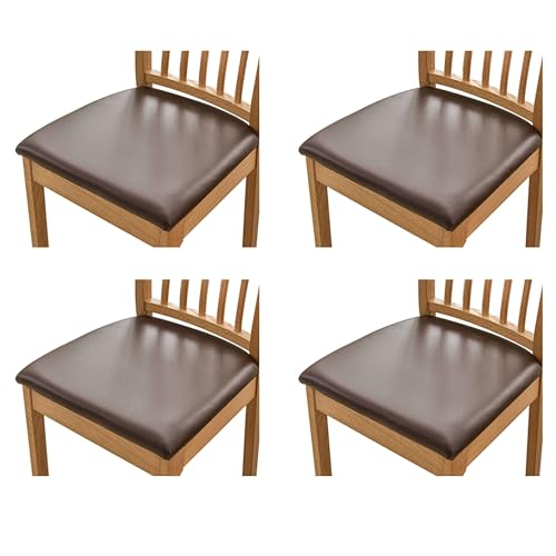 qiden Esszimmerstuhl Sitzbezüge 2 4 6er Set, Stuhlbezug Sitzfläche Stretch Sitzbezüge Kunstleder Wasserdicht Stuhlbezug,Einfaches Abnehmen des Sitzbezugs-Braun-4er Set (36-48cm) von qiden