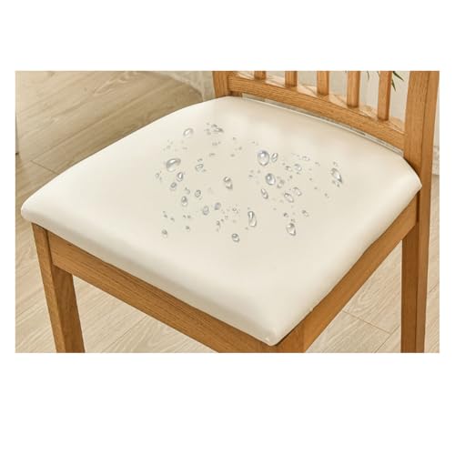 qiden Esszimmerstuhl Sitzbezüge 2 4 6er Set, Stuhlbezug Sitzfläche Stretch Sitzbezüge Kunstleder Wasserdicht Stuhlbezug,Einfaches Abnehmen des Sitzbezugs-Cremeweiß-2er Set (36-48cm) von qiden