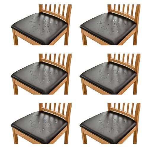 qiden Esszimmerstuhl Sitzbezüge 2 4 6er Set, Stuhlbezug Sitzfläche Stretch Sitzbezüge Kunstleder Wasserdicht Stuhlbezug,Einfaches Abnehmen des Sitzbezugs-Schwarz-6er Set (36-48cm) von qiden