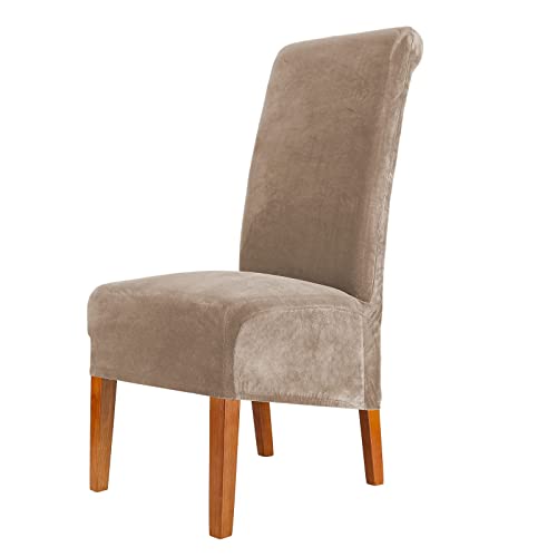 qiden Esszimmerstuhlbezüge Aus Samt, Stretch-Schonbezug Für Große Stühle, XL-Stuhlschutz Für Stühle Mit Hoher Rückenlehne-Sandfarbe-Pack of 2 von qiden