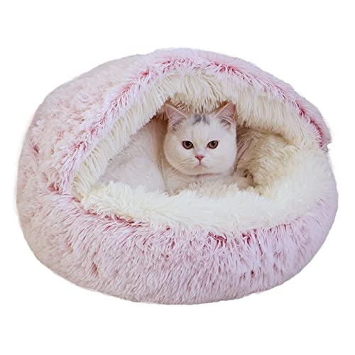 qing yun Katzenhöhlenbett, flauschiger Katzen-Versteck Schlafsack, gemütlicher Plüsch, warmes Haustierbett, Hundehöhle, Angstlinderung, Katzen-Iglu Bett für Indoor-Katzen (50 cm, Plüsch-Rosa) von qing yun