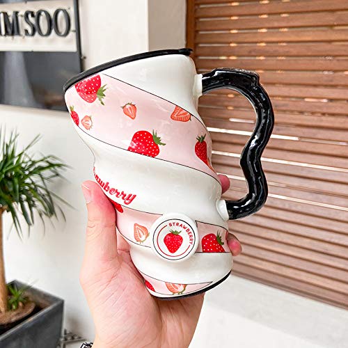 Fruchtfaden Keramikbecher Kleine frische kreative Tasse Blume Tee Kaffeetasse 500ml Erdbeere von qingci