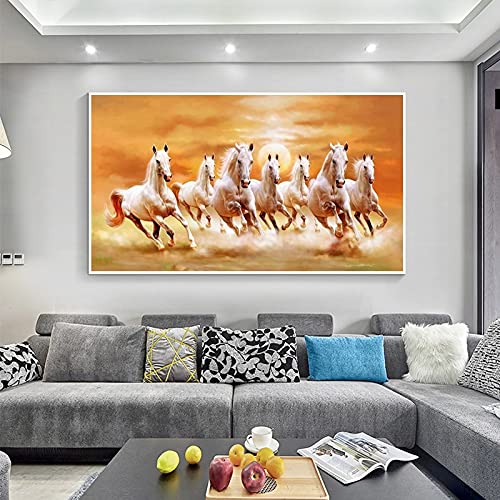Mercedes-Benz Sieben Pferde Dekorative Malerei Leinwand Malerei Hängendes Bild Rahmenloses Bild Kern 70*140cm von qingci