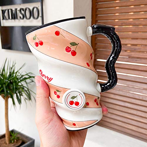 qingci Fruchtfaden Keramikbecher Kleine frische kreative Tasse Blume Tee Kaffeetasse 500ml Kirsche von qingci