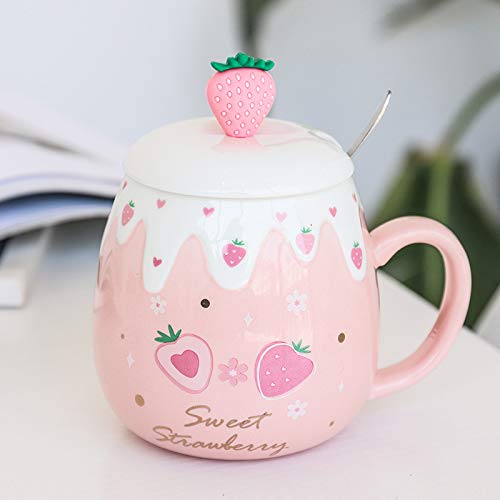 qingci Schöne Frucht Erdbeer Keramik Tasse Kunst Kleine Süßwasser Tasse Große Bauch Tasse 500ml Rosa Tasse Erdbeer Blumen von qingci