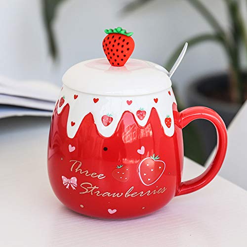qingci Schöne Frucht Erdbeer Keramik Tasse Kunst Kleine Süßwasser Tasse Große Bauch Tasse 500ml Zwei Erdbeeren in rote Tasse von qingci