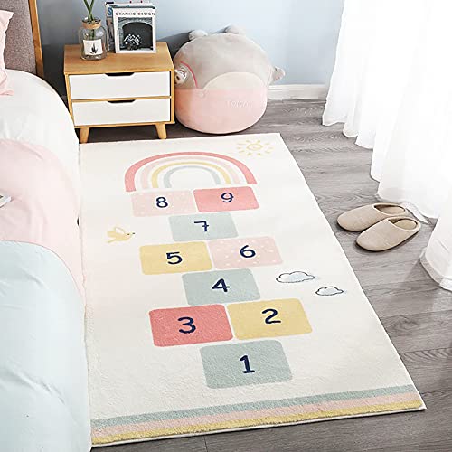 Regenbogen-Zahlen-Hopscotch-Teppich für Kinder, strapazierfähige Bodendekoration, Matte für Schlafzimmer, Spielzimmer, Kinderzimmer, tolles Geschenk für Mädchen und Jungen von qinzuo