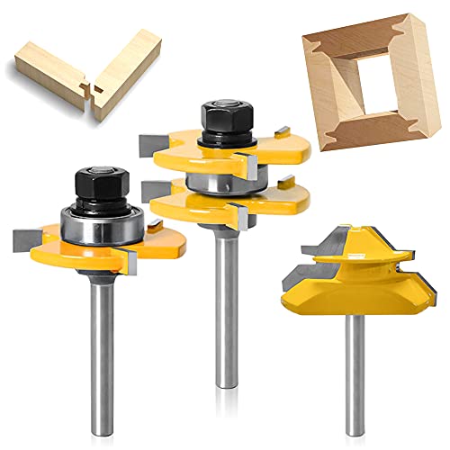 qipuneky 3 Tlg Oberfräser Set, 6.35mm Hartmetall Router Bits, 45° Leimfugenschnitt Fräser, für Oberfräser, Holzbearbeitung von qipuneky