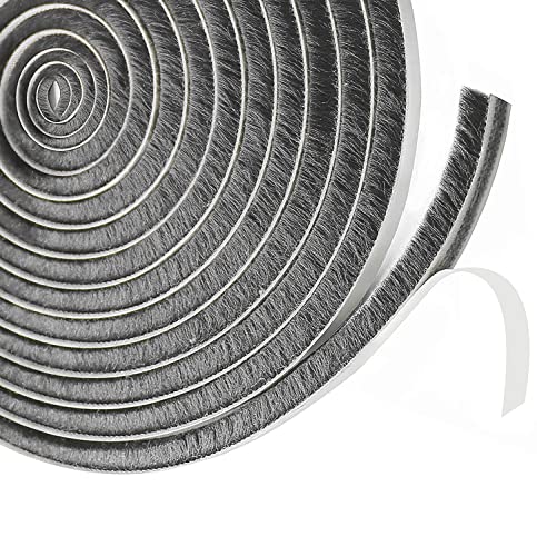 qipuneky Bürstendichtung Türdichtung Selbstklebend 9 mm x 5 mm x 6M, Türbodendichtung Insektenschutz, Grau, Tür- und Fensterdichtung von qipuneky