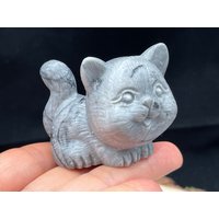 Black Network Stone Geschnitzte Katze , Quarz Kristall Kätzchen Figur Geschenk Zur Wohnungseinrichtung D052340 von qiuhaocrystal