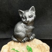 Obsidian Katze, Bergkristall, Kätzchen Figur, Geschenk Zur Wohnungseinrichtung D052344 von qiuhaocrystal