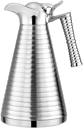 Thermos Kaffeekannen Edelstahl Thermosflasche Vakuumisolierung Doppel Vakuumschicht Kreative Optik mit Einfachem Sicherheits-Druckknopf für Küche Büro Geschenk Silber ||1,5L von qiuqiu