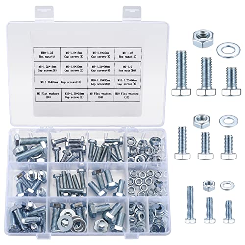 128 Stk Flachen Sechskantschrauben und Sechskantmuttern und Unterlegscheiben Sortiments Set, strapazierfähige metrische, M6 M8 M10 (128 Blau und Weiß) von qiwuhai