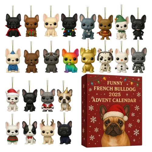 2025 Weihnachtskalender, Bulldog 24 Tage Weihnachtskalender Tier Deko | Countdown-Kalender Eingangsbereich Fenster Dezember Fest Party Auto Geschäft Kränze Bäume von qixeuoa