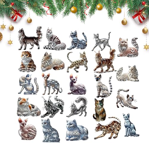 Crystal Cats Adventskalender 2025 | 24 Tage Adventskalender | 24 Stück Markante 2d Katzenanhänger Aus Acryl | Weihnachtsdekoration Für Thanksgiving, Geschenk Für Katzenliebhaber von qixeuoa