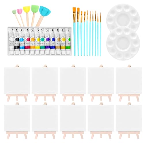 qixeuoa Canvas Painting Kit, 10 Teile Acrylfarbe Streifen Leinwand Set, Tragbarer Waschbarer Zeichenbedarf für Künstler Erwachsene Mädchen Basteln Unterricht Zuhause und Draußen von qixeuoa