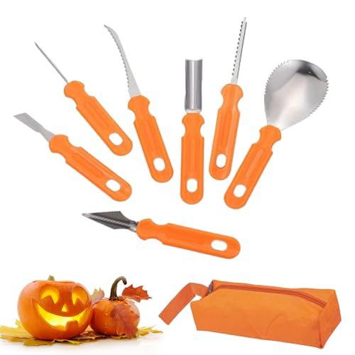 qixeuoa Halloween Kürbis Schnitzset 7 Stück Halloween Kürbis Schnitzwerkzeug Carving Set | Edelstahl Pumpkin Carving Tools Set Für Kinder Und Familie von qixeuoa