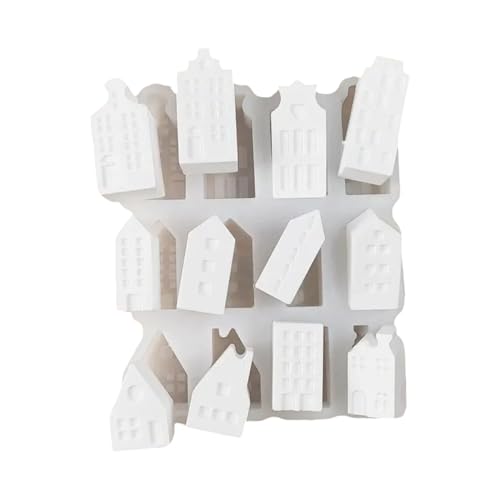 qixeuoa Hausförmige Silikonform | Häuser Gießform | 12-fach Silikon Handwerk Form für Zuhause Dekoration Gips Ornament Kerzenherstellung Epoxidharz Guss von qixeuoa