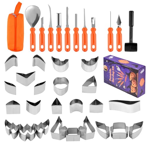 qixeuoa Set Zum Schnitzen Von Halloween Kürbissen,Halloween Kürbis Schnitzen Set Mit Schablonen - 37-teiliges Edelstahl Mit Schablonensatz Für Studio Schule Unterricht Zuhause Gravieren von qixeuoa