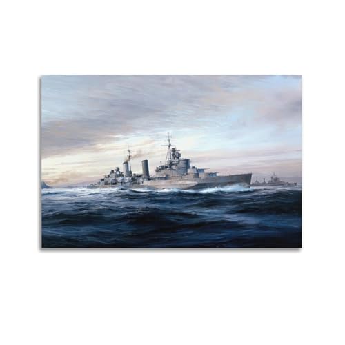qiyan 1943 Vintage-Poster mit Schlachtschiff, Motiv: HMS Belfast, Kriegsschiff, dekoratives Gemälde, Leinwand, Wandposter und Kunstdruck, moderne Familienschlafzimmer-Dekoration, Poster, 40 x 60 cm von qiyan