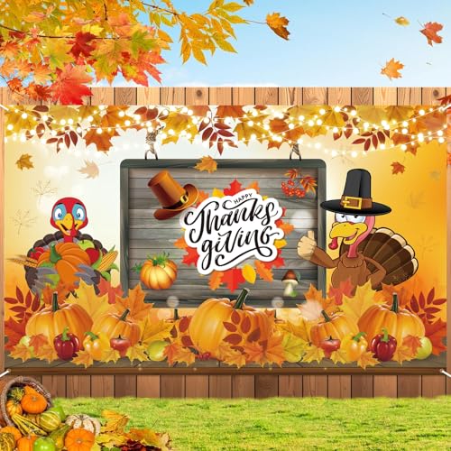 Extra großes Thanksgiving-Hintergrund-Banner, 183 x 111 cm, hochwertiges Polyester, Dankesbanner mit Türkei-Kürbis-Designs für Innen- oder Außendekoration, Party-Fotografie-Hintergrund Extra großes Thanksgiving-Hintergrund-Banner, 183 x 111 cm, hochwertiges Polyester, Dankesbanner mit Türkei-Kürbis-Designs für Innen- oder Außendekoration, Party-Fotografie-Hintergrund von qiyeyeye