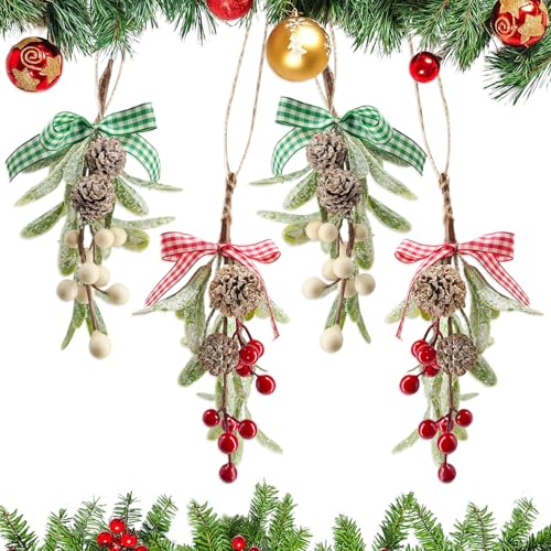 Weihnachtliche Mistelzweig-Ornamente, künstliche Mistelzweig-Weihnachtsdekoration, hängende Kusskugel mit Beeren und karierter Schleife, festliche Feiertags-Dekoration für Innen- und Außenbereich Weihnachtliche Mistelzweig-Ornamente, künstliche Mistelzweig-Weihnachtsdekoration, hängende Kusskugel mit Beeren und karierter Schleife, festliche Feiertags-Dekoration für Innen- und Außenbereich von qiyeyeye