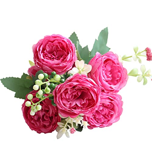 qiyifang Künstliche Seidenblumen | Realistischer Rosenstrauß künstliche Blumen mit 5 Köpfen und Stielen, künstliche Blumen für Zuhause und Brautdekorationen für Weihnachten, Hochzeit, Partyzubehör von qiyifang
