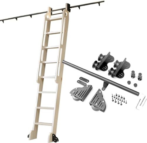 Rollbare Bibliotheksleiter-Hardware-Kit – Teleskop-Schiebeleiter-Schienen-Kit, Mobile Leiter-Hängeschiene mit Riemenscheibe (Keine Leiter), Schiebe-Scheunentor-Hardware-Zubehör (Gr von qloijnv