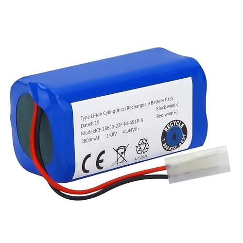 qmcfns 18650 Akkupack 14,4 V 2600/3000/3500/4800/5200/6800 MAh Optional Lithium-Ionen-Akku Kompatibel Mit Xiaomi G1 Essential MJSTG1 Roboter-Staubsauger(Blue 4800mAh) von qmcfns