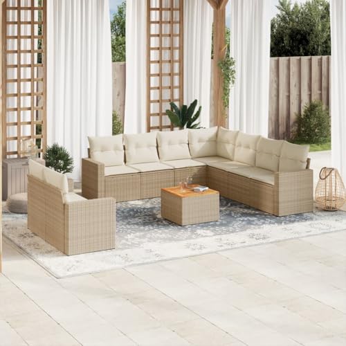 qohoio 10-TLG. Garten-Sofagarnitur mit Kissen Gartenlounge Outdoor Lounge Sofa Garten LoungemöBel Set Lounge Sofa Outdoor Beige Poly Rattan - 3256520 von qohoio