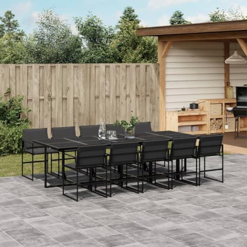 qohoio 11-TLG. Garten-Essgruppe mit Kissen GartenmöBel Set Gartenset Tisch Und StüHle Essgruppe Outdoor Schwarz Textilene - 3295076 von qohoio