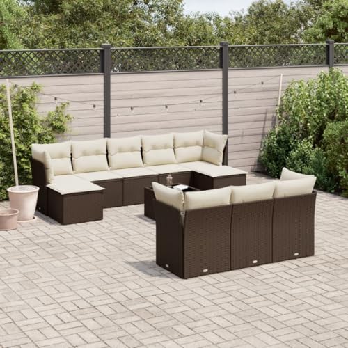 qohoio 11-TLG. Garten-Sofagarnitur mit Kissen Garten LoungemöBel Set Lounge Sofa Outdoor Gartenlounge Outdoor Lounge Sofa Braun Poly Rattan - 3218343 von qohoio