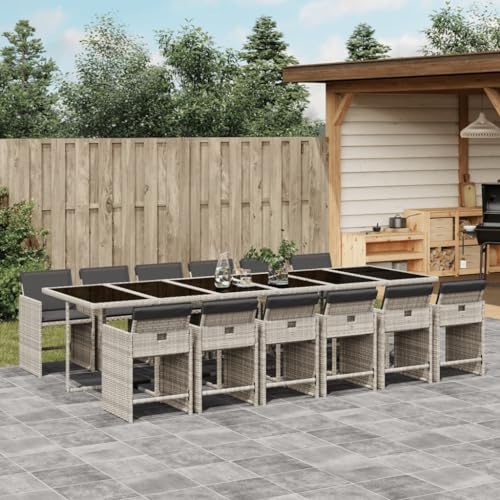 qohoio 13-TLG. Garten-Essgruppe mit Kissen GartenmöBel Set Gartenset Tisch Und StüHle Essgruppe Outdoor Hellgrau Poly Rattan - 3277894 von qohoio