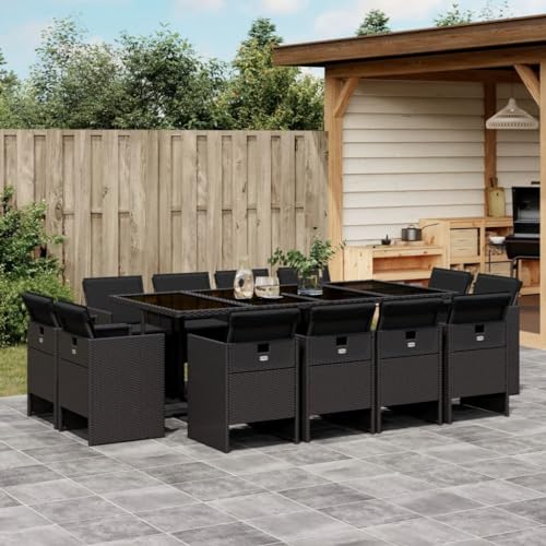 qohoio 13-TLG. Garten-Essgruppe mit Kissen GartenmöBel Set Gartenset Tisch Und StüHle Essgruppe Outdoor Schwarz Poly Rattan - 3277806 von qohoio