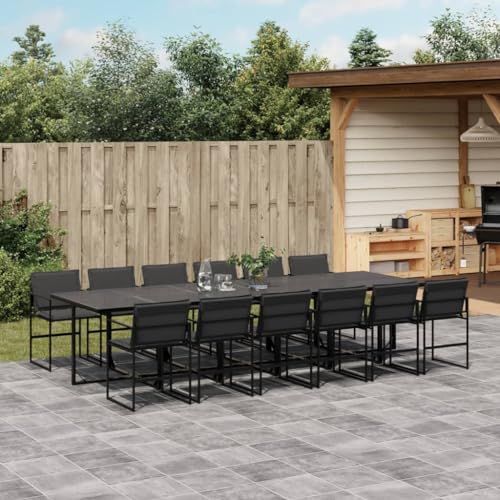 qohoio 13-TLG. Garten-Essgruppe mit Kissen GartenmöBel Set Gartenset Tisch Und StüHle Essgruppe Outdoor Schwarz Textilene - 3295077 von qohoio