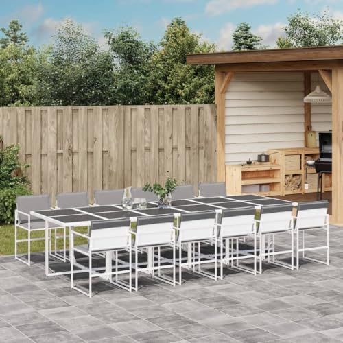 qohoio 13-TLG. Garten-Essgruppe mit Kissen GartenmöBel Set Gartenset Tisch Und StüHle Essgruppe Outdoor Weiß Textilene von qohoio