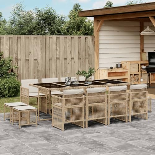 qohoio 13-TLG. Garten-Essgruppe mit Kissen GartenmöBel TerrassenmöBel Garten Sitzgruppe Essgruppe Garten MöBel Set Beige Poly Rattan - 3210982 von qohoio