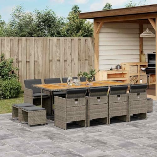 qohoio 13-TLG. Garten-Essgruppe mit Kissen GartenmöBel TerrassenmöBel Garten Sitzgruppe Essgruppe Garten MöBel Set Grau Poly Rattan - 3210626 von qohoio