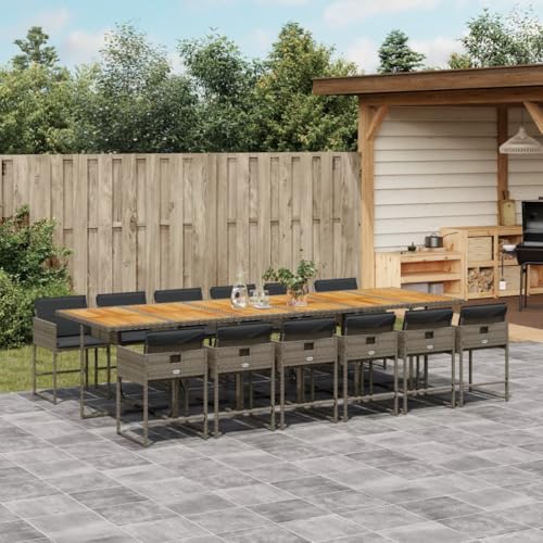 qohoio 13-TLG. Garten-Essgruppe mit Kissen GartenmöBel TerrassenmöBel Garten Sitzgruppe Essgruppe Garten MöBel Set Grau Poly Rattan - 3211310 von qohoio